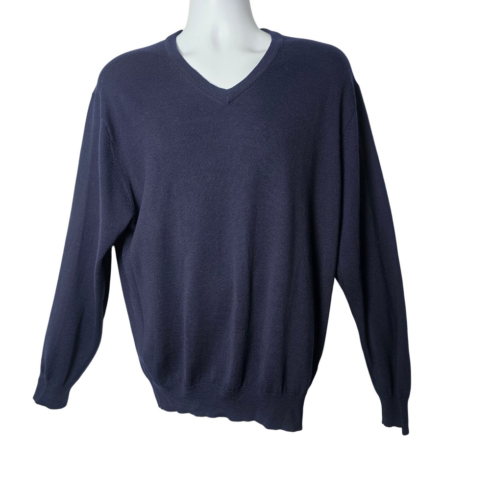 Jos. A. Bank Mens Italian Merino Wool V-Neck Sweater XL Navy Preppy Classic